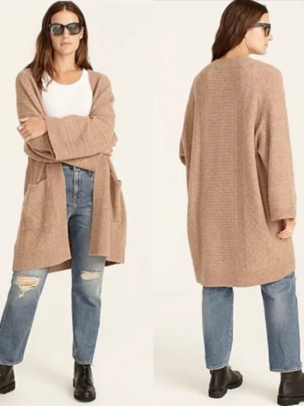 J. Crew Cable-knit Long Open Cardigan Sweater Cozy Chunky Knit Duster Size M/L